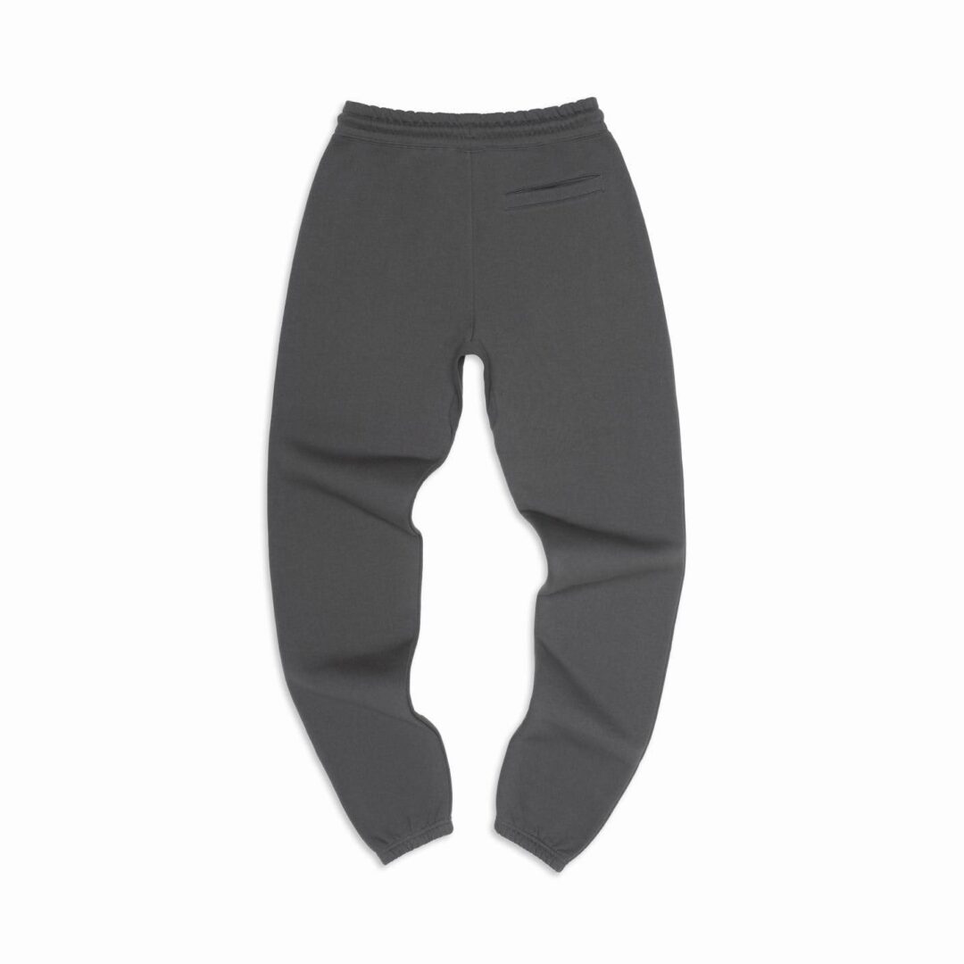 A pair of grey sweatpants are on display.