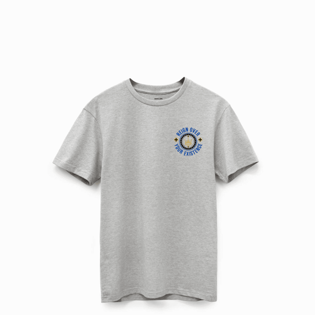 A gray t-shirt with an image of a donut on it.