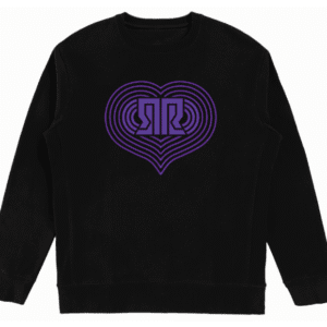 Roye Life Reflection Expanding Heart Logo Crew in black — premium fleece sweatshirt symbolizing alignment, authenticity, and inner power through awareness.