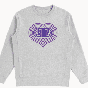 Roye Life Reflection Expanding Heart Logo Crew in heather grey — premium fleece sweatshirt representing balance, authenticity, and inner alignment.