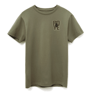 front View Roye Life Fortuna Logo Tee in Olive — refined streetwear symbolizing strength, renewal, and balance.