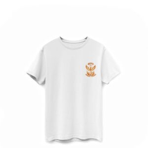 Front of White ROYE Elevation Tee – All-Orange Phoenix and Text